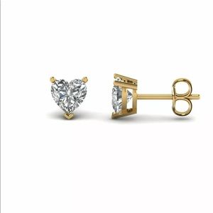 14K Yellow Gold Heart Shaped Diamond Earrings